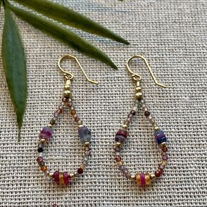 Multi colored sapphire hoop earrings